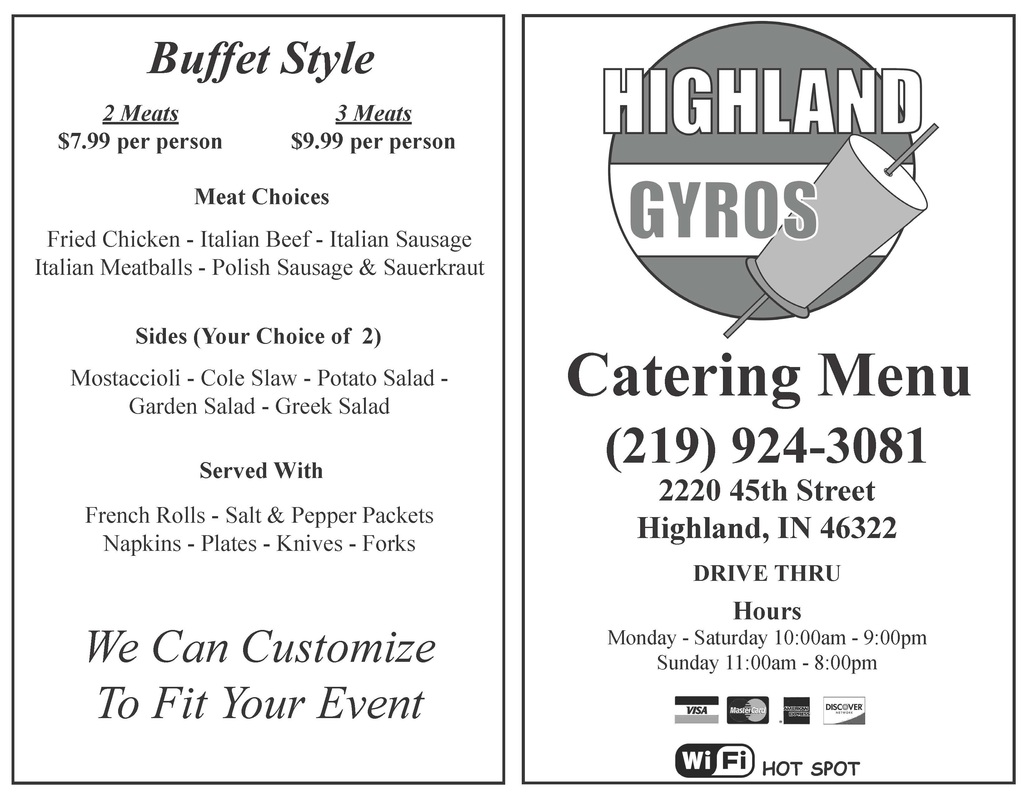 HIGHLAND HOUSE CATERING MENU intelligence overview